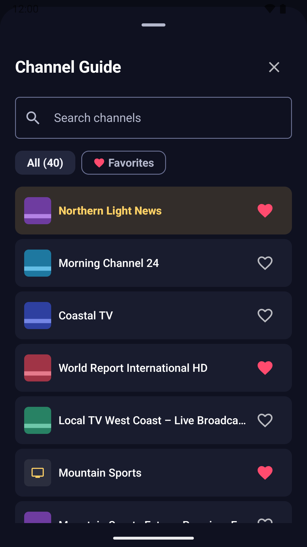 Channel guide screen