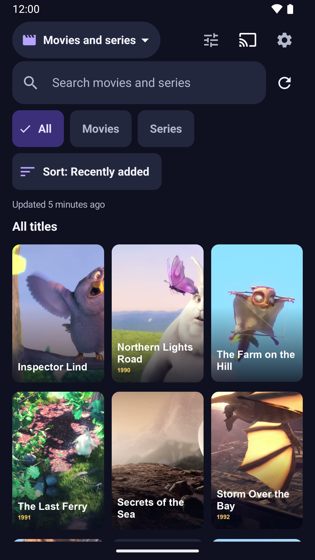 Movies and series screen